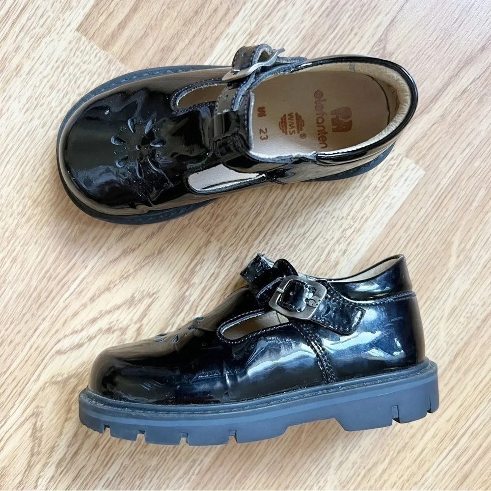 Elephanten Little Girls T Bar Black Patent Leather Mary Janes Size 23